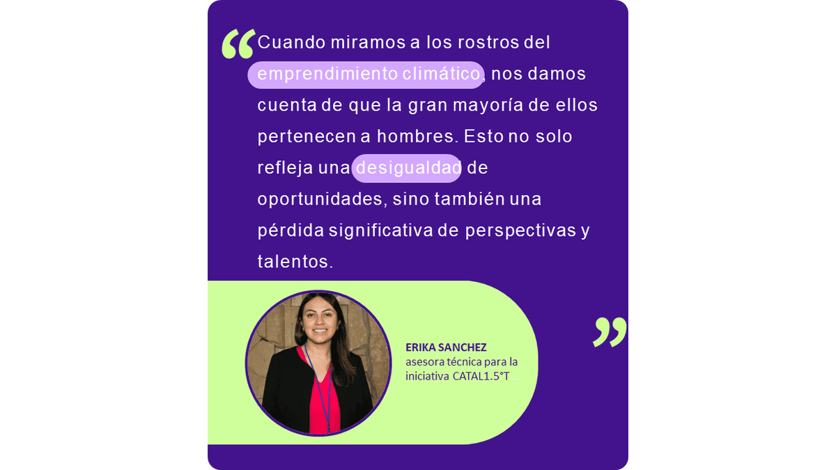 Erika Sanchez Quote (Impact Days event): Cuando miramos a los rostros del emprendimiento climatico, nos damos cuenta de que la gran mayoria de ellos pertenecen a hombres. Esto no solo refleja una desigualdad de oportunidades, sino tambien una perdida significativa de perspectivas y talentos